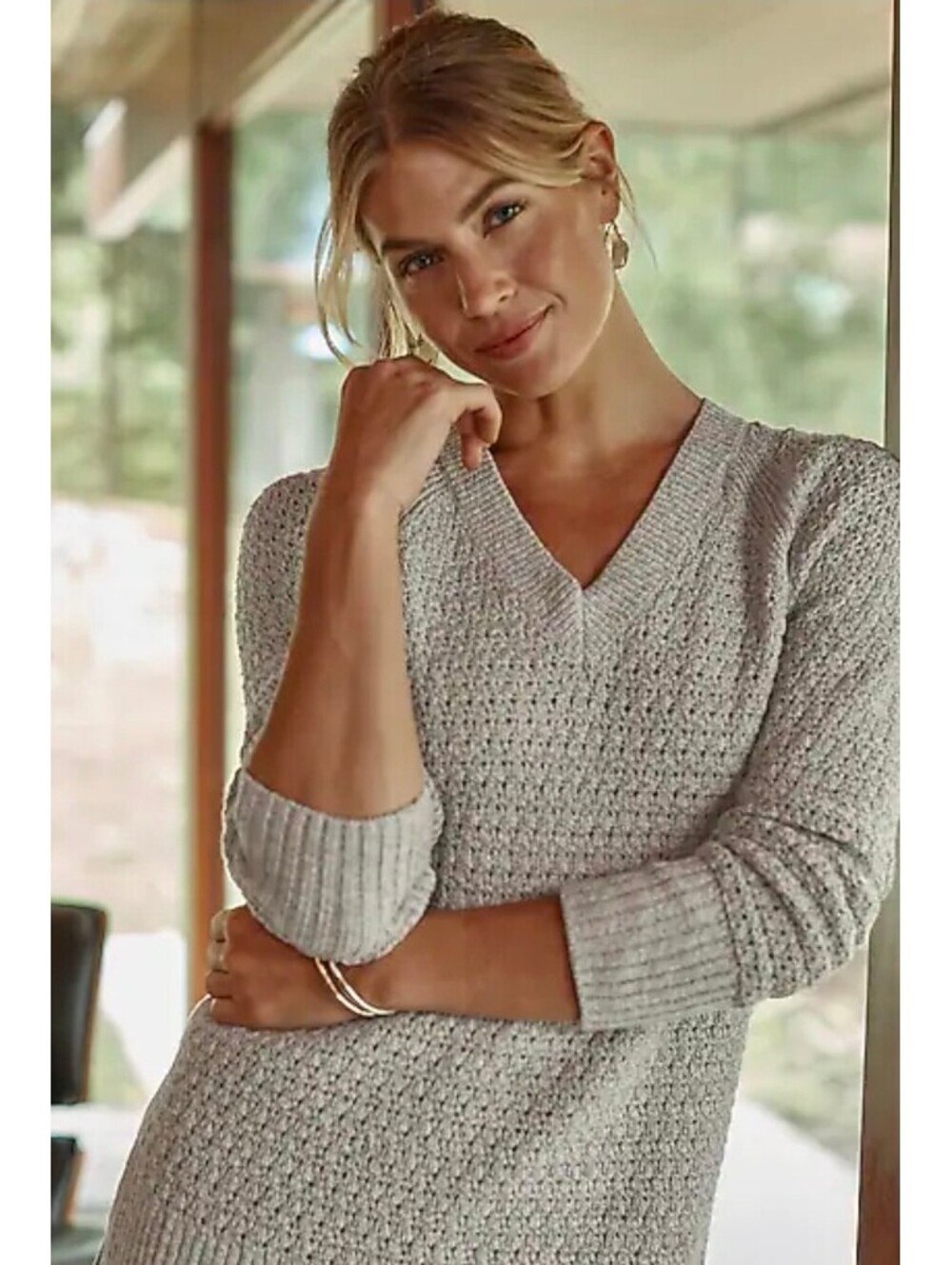 Pure Jill Open-Texture Sweater Light Mocha XL NEW